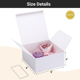 EUSOAR White Gift Box, 15 Pcs 8"x8"x4" Bridesmaid Proposal Box with Ribbon, Small Birthday Gift Boxes with Lids for Wedding, Graduation, Holiday, Birthday Party Craft Present Packaging