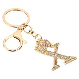 PATIKIL Initial Letter Keychain, Letter x Crown Design Charm with Crystal Diamonds Decorative Alphabet Pendants for Bag Backpack DIY Craft, Gold Tone
