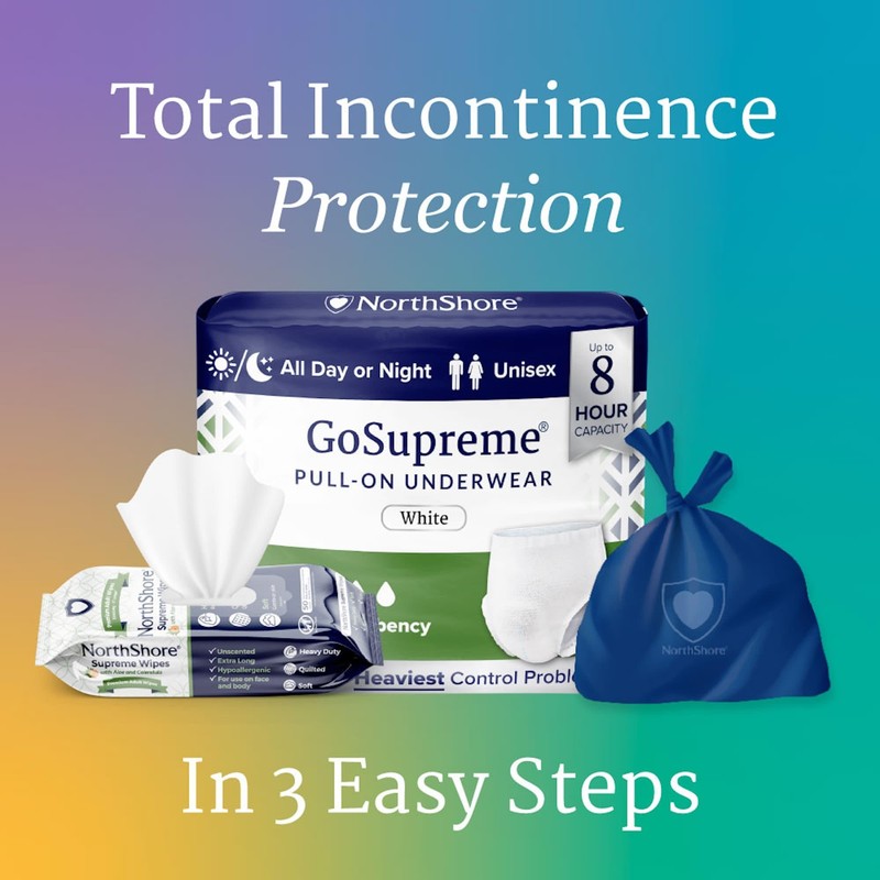 NorthShore GoSupreme Overnight Incontinence Underwear, 8-Hour Pullup Style, X-Large, 14