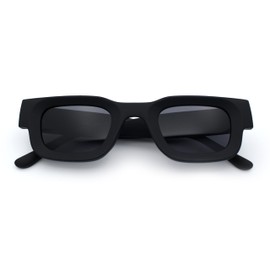 Small Thick Beveled Horn Rim Rectangle Plastic Mod Fashion Sunglasses Matte Black - Black