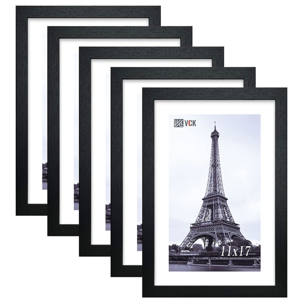 VCK Poster Frames 11x17 Black Set of 5,Solid Wood Picture Frames for Wall Mounting Hanging Art and Puzzle Frame