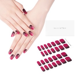 DANNI & TONI Semi Cured Gel Nail Strips Rose Red and Black Ombre (Berry Ombre) Fuchsia Gel Nail Stickers Gradient Gel Nail Wraps 28 Stickers