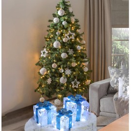 Christmas Decorations, Lauzior Set of 3 Christmas Lighted Gift Boxes 60 LED Light Up Xmas Ornament for Tree Skirt Indoor Outdoor Yard Holiday Door, Christmas Lights,Cool White