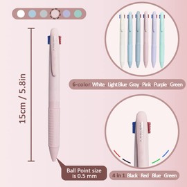 CIOUYAOS 6 Pack Multi Coloured Ballpoint Pen, 4-in-1 Retractable Multicoloured Pen, Smooth 0.5mm Pen Multipack for Office School Supplies Students Children Gift