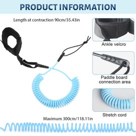 10 Feet Surf Leash, Stand Up Sup Leash, Sup Foot Strap TPU Rope, Coiled Foot Strap Retractable for Surfboards, Stand Up Paddle Board, Surf Accessories for Women Men Children