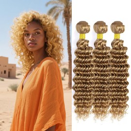 Biliisyff 16 18 20 Inch Color #27 Bundles Honey Blonde Deep Wave Human Hair Brazilian Color #27 Pineapple Deep Wave Golden Blonde Bundle Human Hair