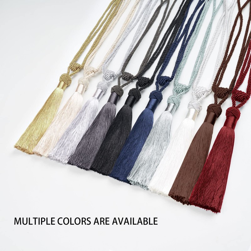 NICEEC 2 Pack Long Tassel Curtain Tiebacks Handmade Braided Rope