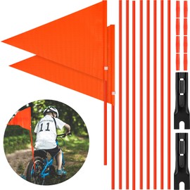Tatuo 2 Sets Bike Flags with Pole, 6 Feet Height Adjustable Waterproof Orange Safety Flag Sturdy Fiberglass Bicycle Outdoor Cycling Supplies(Orange and Red)