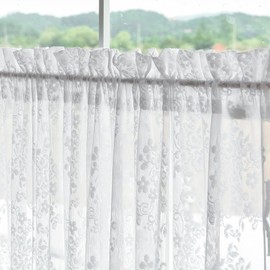 TUDECO French Door Curtains 72 Inch Length - Vintage White Lace Sheer Door Curtains Set of 2, Embroidered Floral Rod Pocket Scalloped Edges Pirvacy Doorway Panels with 2 Tiebacks, 52W x 72L Inch