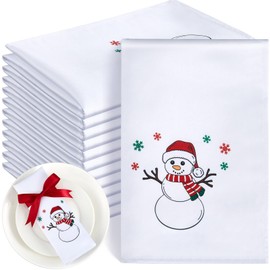 Panelee 12 Pcs 43 x 43 CM Christmas Napkins Soft Comfortable Cloth Napkin Reusable Satin Table Napkin for Home, Restaurants, Parties (Snowman)