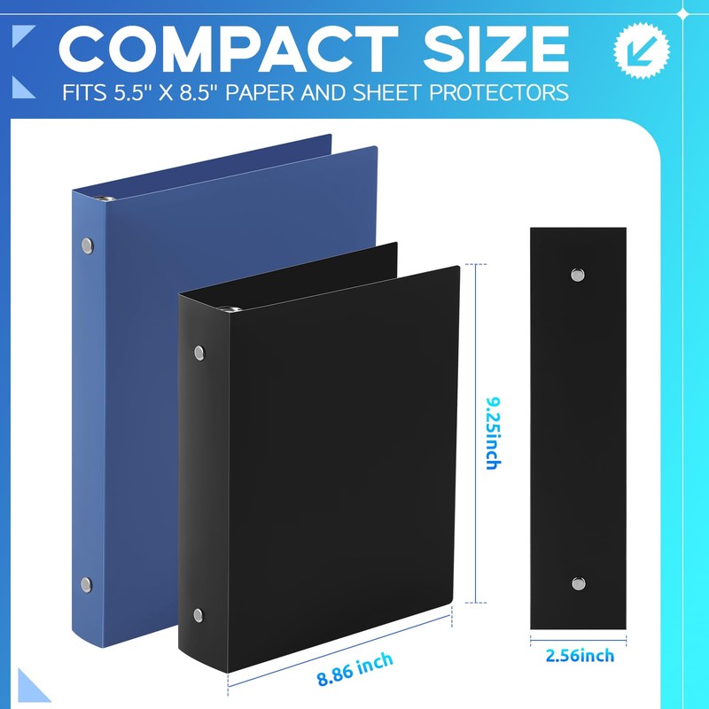 Henoyso 6 Pcs Mini 3 Ring Binders Plastic 2'' Binder,