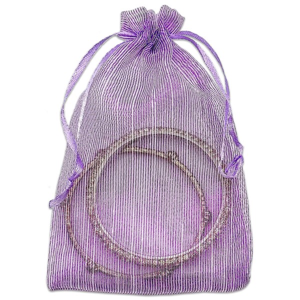 TheDisplayGuys - 24-Pack Striped Weave Organza Gift Bags w/Drawstrings - Medium 5x6 - Purple - for Party Favors, Samples,Treats