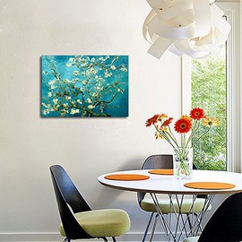 Wieco Art Giclee Canvas Prints Wall Art for Wall Decor by Van Gogh Paintings Almond Blossom Modern One Piece Stretched and Framed Abstract Flowers Artwork Home Office Decorations
