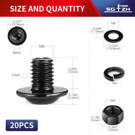 M6 x 10mm Flanged Button Head Socket Cap Screws Bolts, Nuts, Flat & Lock Washers, 20Pcs 18-8 (304) Stainless Steel, Fully Threaded, Black Oxide by SG TZH (with Hex Spanner)