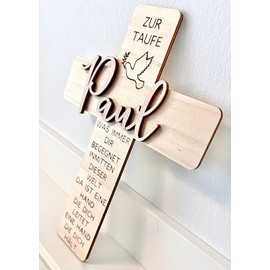 Personalisiertes Taufkreuz mit Spruch, Taufgeschenk aus Holz, Taufdeko, Taufpaten