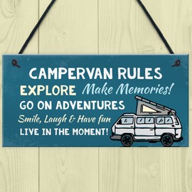 Red Ocean Campervan Rules Sign Hanging Door Plaque Caravan Sign Holiday, Gift For Him Her Men Women