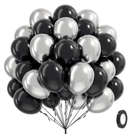 Black and Silver Balloons, 60pcs 12inch Black Metallic Silver Balloons for Graduation 2025 Birthday Party Decorations