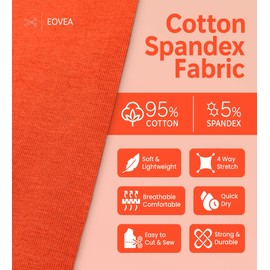 EOVEA - Cotton Spandex Stretch Fabric - Jersey Knit - T-Shirt Fabric 60" Wide | 10 oz (Orange, 1 Yard)
