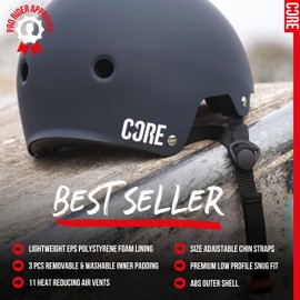 CORE Protection Action Sports Helmet Skate/BMX/Bike/MTB/Roller Derby/Scooter - Black, XS/S