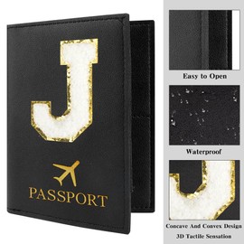 Passport Holder for Travel Essentials for Women Initial Luggage Tags for Suitcase PU Leather Passport Cover International Travel Must Haves Cute Passport Wallet Waterproof Case Name Tag for Luggage J