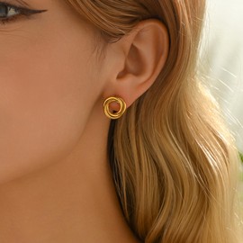 Mauzew Gold Earrings for Women 18K Gold Plated Twist Circle Butterfly Pearl Sunburst Stud Earrings Minimalist Cubic Zirconia Studs Hypoallergenic Non Tarnish Gold Jewelry Gifts