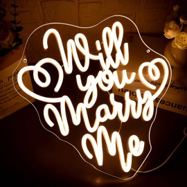Will You Marry Me Neon Sign for Wall Decor Dimmable Led Neon Light Up Sign for Hanging Proposal Wedding Party Engagement Valentines Day Girlfriend Bridal Shower Gifts Art Size 13.1 * 12.9In (WZCP202)