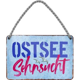 WOGEKA ART Retro Tin Sign – Baltic Sea Longing Sea Beach Coast – Funny Saying as a Gift Idea for Birthday Christmas Decoration 18 x 12 cm Vintage Design Hanging Sign Metal HS340