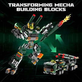 Transform Mech Building Blocks, 2 in 1 Warrior Mech Missile Launching Vehicle Transforming Building Toy, Armor Robot Model for Christmas for Boys Girls Adults