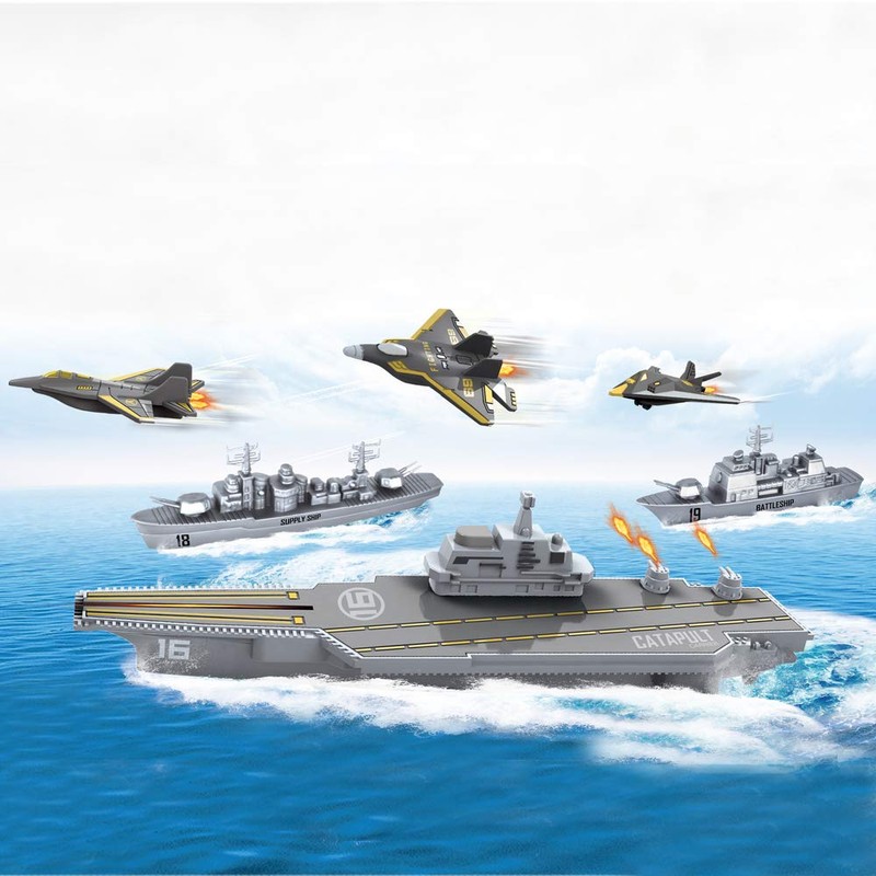 deAO Military Naval Aircraft Carrier Toy Play Set with Small