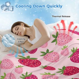 Strawberry Cooling Blankets for Hot Sleepers Pink Fruit Lovely Strawberry Cool Throw Blanket, Lightweight Cute Pink Ice Blanket 40" x 60" Summer Cold Blankets for Night Sweats