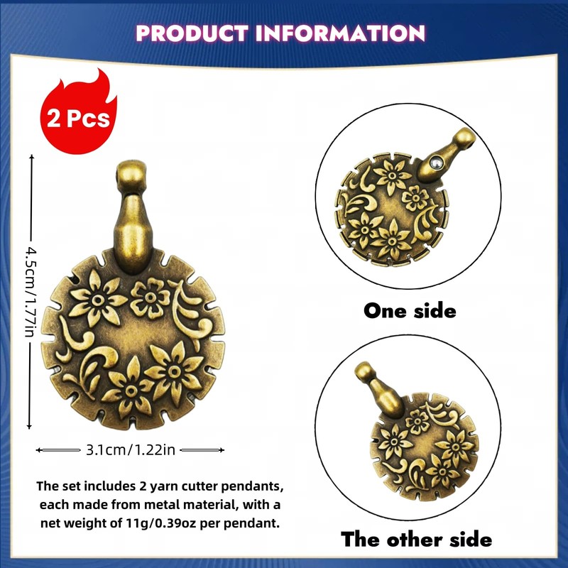 2 Pcs Yarn Cutter Pendant Set, Antique Copper Versatile Thread