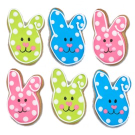 Easter Bunny Cookies- 6 Decorated Crunchy Shortbread Cookies Individually Wrapped With Bow by BakersDozenToGo