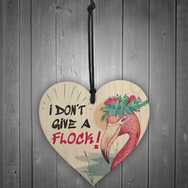 RED OCEAN I Don't Give A Flock Wooden Hanging Heart Flamingo Art Party Accessory Decoration Funny Chic Sign