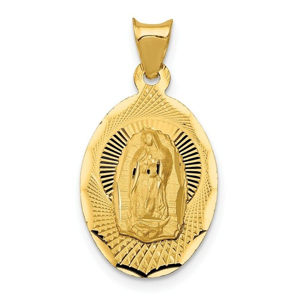 14k Yellow Gold Diamond Cut Lady Of Guadalupe Oval Charm Pendant