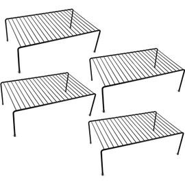 Set of 4 - Kitchen Storage Shelf Rack - Large (16.1 x10.2 Inch) /Plastic Feet - Steel Metal - Rust Resistant Finish - Cups, Dishes, Cabinet & Pantry Organization - Kitchen (Black)