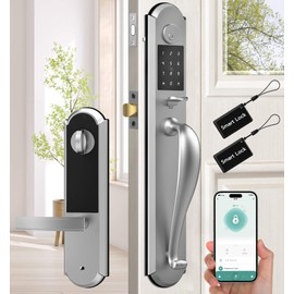 Anweller Keyless Entry Door Lock Deadbolt with Handle Set for Front Door, Integrated Deadbolt and Knob, Keypad Code Electronic Digital Bluetooth Smart Safety Double Exterior Door Lock - Silver