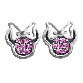 Sterling Silver Pink Mouse Stud Earrings for Women Lucky Cute Small Mouse Earrings with Sparkling CZ Minnie Earrings Animal Fashion Hypoallergenic Princess Jewelry Gifts for Daughter Birthday