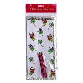 Hawaiian Designer Cello Party Favor Bags (Santa's Island Hula Honey, 4 13/16" x 9 1/2" x 2 5/8)