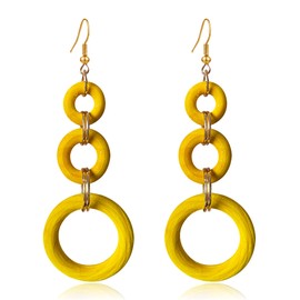 KaFu Bohemian Wood Earrings for Women Vintage Natural Geometric Hollow Hoop Wooden Dangle Earrings Lightweight African Statement Earrings Jewelry (yellow)