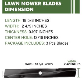 Autsurles Lawn Mower Medium Lift Blades Replace for John Deere M115496 GY20569 54 inch Deck 425 455 445 335 355D 325 345 GT245 Sabre 2354HV Scotts S2554 3 Pack