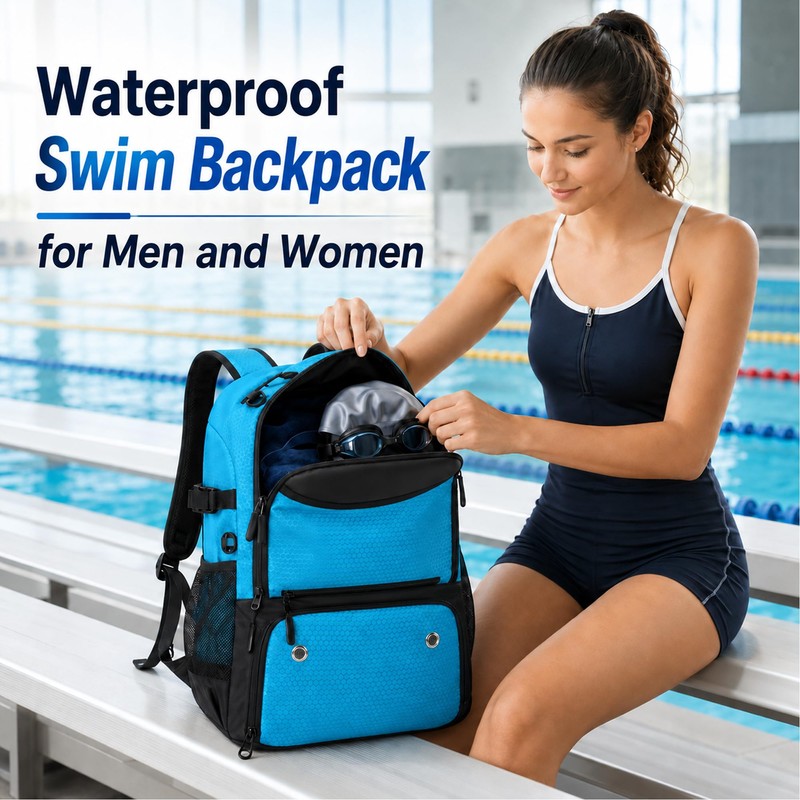 MIKIPLUM 35L Swim Backpack for Swimmers with Shoe Compartment