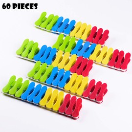 ANGMLN 60 Pieces Soft Clip Non Slip Laundry Clothes Pegs for Washing Line Multicolor Strong Clothes Pegs for Home (Green-white/Yellow-white/Blue-white/Purple-white)