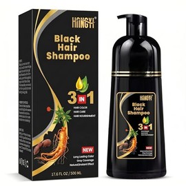 Black Hair Dye Shampoo 3 en 1, Tinte para Cubrir Canas para Hombres y Mujeres, Cobertura Instantánea con Esencia Herbal, Negro, 500ml