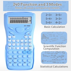 Scientific Calculators Maths Set Protractor and Compass - Set for Geometry with Rulers and Two Set Squares and Scientific Calculators,240 Functions 2 Line 10+2 Digits,Desk Math for School - Blue