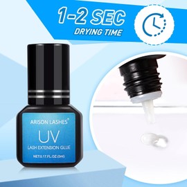 ARISON LASHES UV Lash Glue for Eyelash Extensions, 1 Sec Drying Time 8-9 Weeks Retention Waterproof Extra Powerful Eyelash Glue, Lash Adhesive for Professional Use Only