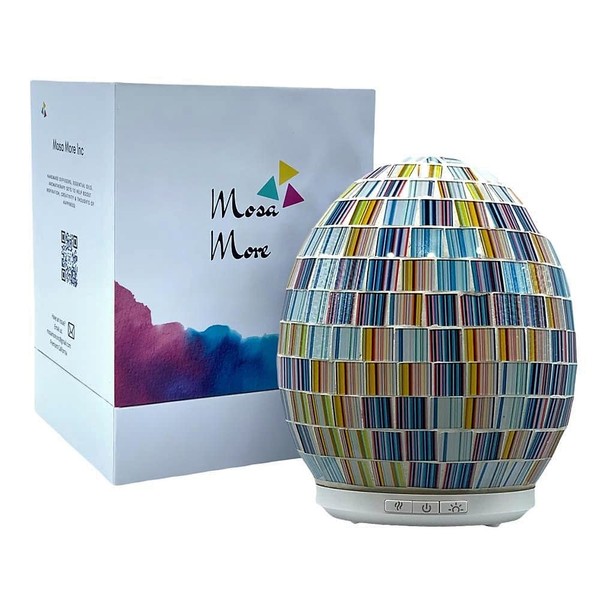 Mosa More Aromatherapy Diffuser Happiness-Energy Gift Sets Essential Oils, Handmade Mosaic Glass, High-end Designs Ultrasonic Humidifier, Mist Intensity, 7 magic LED lights Home, Yoga, Spa, Meditation