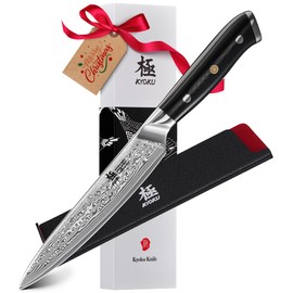 KYOKU Chef Utility Knife - 6" - Shogun Series - Japanese VG10 Steel Core Forged Damascus Blade - with Sheath & Case