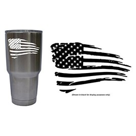 MiaBella Designs Distressed Worn American Flag Stars and Stripes Decal for YETI 30 oz Rambler Tumbler Cup (Decal ONLY) Glossy Permanent Vinyl, White, W 4" H 2.5"