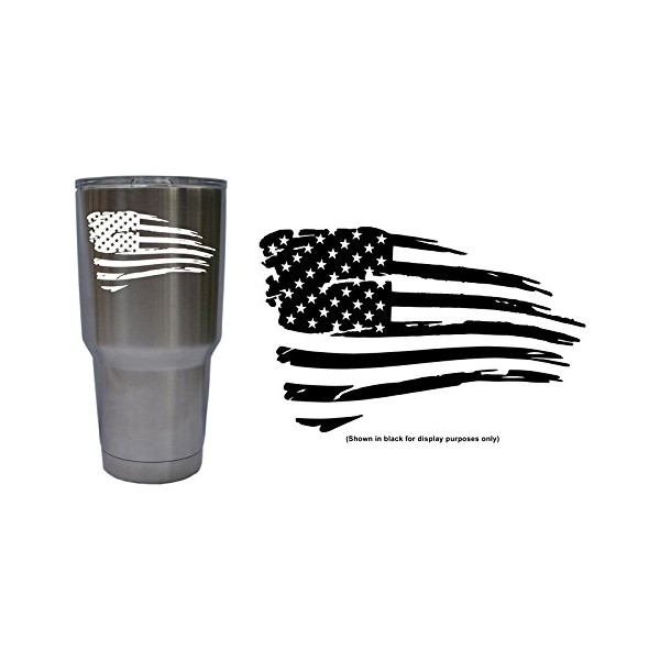 MiaBella Designs Distressed Worn American Flag Stars and Stripes Decal for YETI 30 oz Rambler Tumbler Cup (Decal ONLY) Glossy Permanent Vinyl, White, W 4" H 2.5"