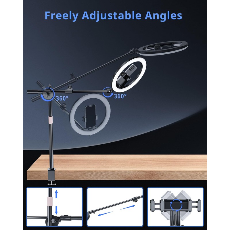 UBeesize 12" Ring Light with Overhead Phone Mount, LED Ring